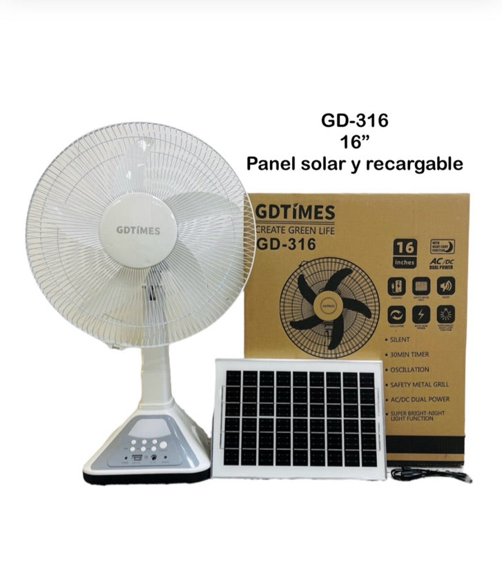 VENTILADOR SOLAR 16" RECARGABLE