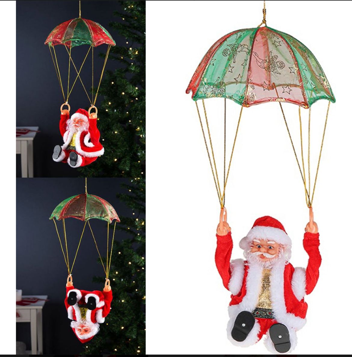 MUÑECO MUSICAL DE PAPÁ NOEL CON PARACAÍDAS