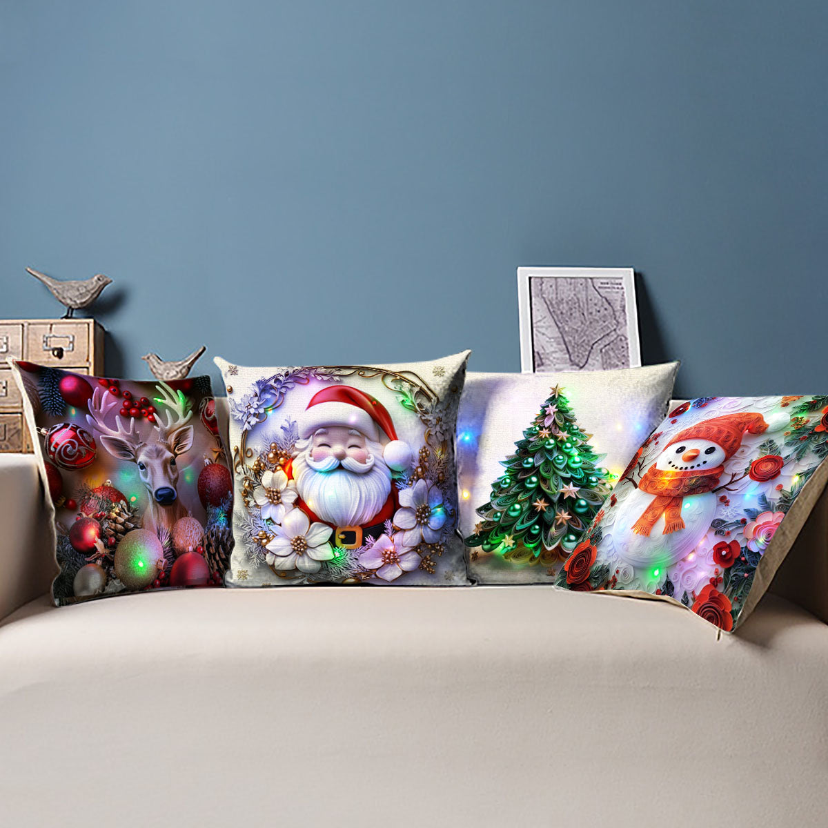 FUNDAS DE COJÍN NAVIDEÑAS CON LUCES LED