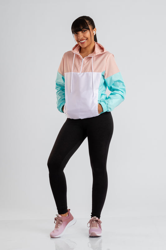 CHAQUETA ROMPEVIENTOS MUJER ROSA - VERDE