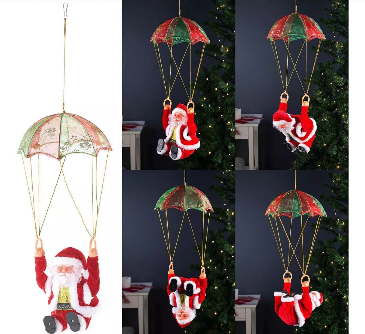 MUÑECO MUSICAL DE PAPÁ NOEL CON PARACAÍDAS