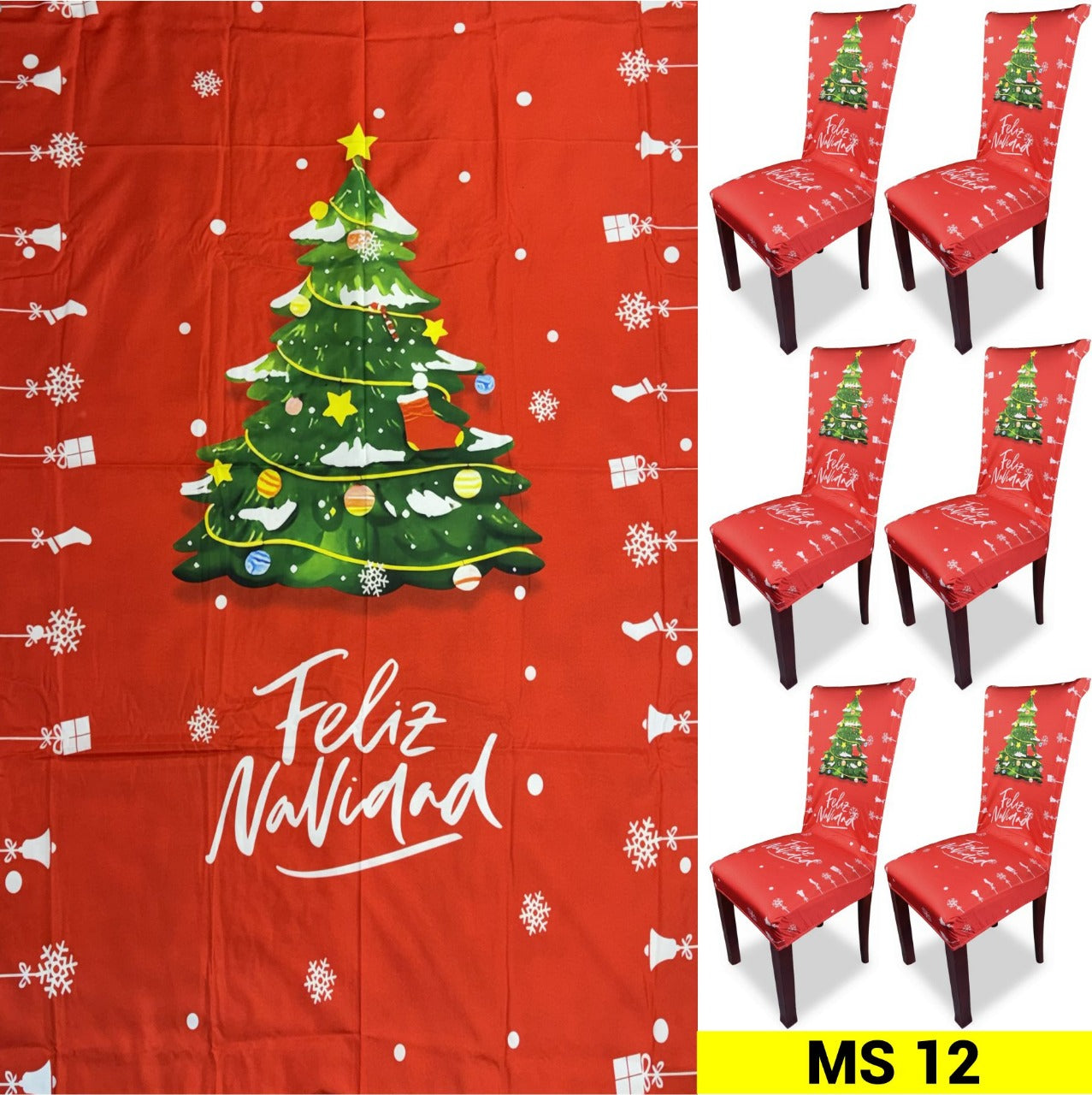 SET MANTEL 6 FUNDAS SILLAS NAVIDAD